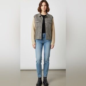 Macaron leopard /knit jean jacket oversized size small